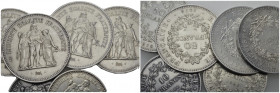 , Lot of 6 coins 1978, AR 41.20 mm., 169.32 g.
Lot of 6 coins: 50 Francs 1978 (2), 10 Francs 1966 and 1968, 50 Francs 1977, 50 Francs 1975.

Extrem...