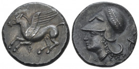 Corinthia, Corinth., Stater Early XX cent., PB 20.00 mm., 8.12 g.
Pegasus flying l., beneath [koppa]. Rev. Head of Athena l., wearing wreathed Corint...
