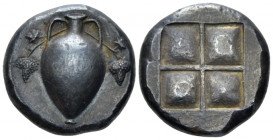 Terone, Tetradrachm Early XX cent., PB 18.20 mm., 16.87 g.
Wine-jug with two bunch of grapes at sides. Rev. Quadripartite incuse square. For type, cf...