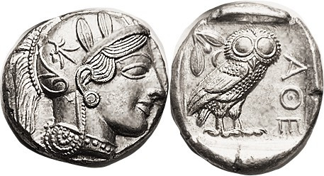 ATHENS, Tet, 449-413 BC, Athena head r/owl stg r, S2526; Superb Mint State, exce...