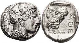 ATHENS, Tet, 449-413 BC, Athena head r/owl stg r, S2526; Superb Mint State, excellent lustrous metal, quite well centered & very sharply struck, with ...