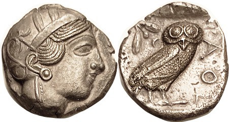 ATHENS, Tet, 449-413 BC, Athena head r/owl stg r, S2526; EF, well centered & sha...
