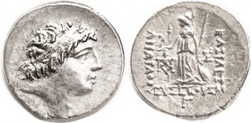CAPPADOCIA, Ariarathes IX, 101-87 BC, Drachm, Bust r/ Athena stg l, 2 monograms, Year Gamma below; AEF, centered, well struck, good bright metal. Fine...