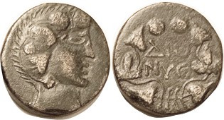 DIONYSOPOLIS (Phrygia), Æ17, 2nd-1st cent BC, Dionysos head r/2-line lgnd in wre...