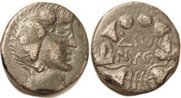 DIONYSOPOLIS (Phrygia), Æ17, 2nd-1st cent BC, Dionysos head r/2-line lgnd in wreath with grape clusters; Nice F-VF, centered, brown patina, interestin...