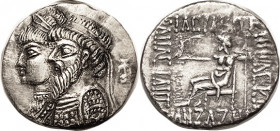 ELYMAIS, Kamnaskires III & Queen Anzaze, c. 82-80 BC, Ar Tet, Conjoined busts left, anchor behind/Zeus std l., lgnd around, S6171 (£1250); EF, centere...
