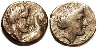 GYRTON, Æ16, c.400-350 BC, Youthful hd of Gyrton rt with horse head/Hd of Nymph ...