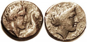 GYRTON, Æ16, c.400-350 BC, Youthful hd of Gyrton rt with horse head/Hd of Nymph Gyrtona rt, lgnd, S2086; Nice strong F, well centered, medium brown pa...