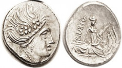 HISTIAIA, Tetrobol, c.300-100 BC, Maenad hd r, "flaming" hair with grape bunches/Nymph std on galley r; distinctive style of BCD Euboia 402; HGC 4, 15...