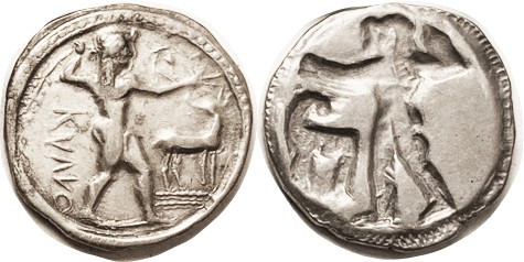 KAULONIA, Stater, c.500-480 BC, 24+ mm, Apollo adv r, stag rt/Apollo & stag left...