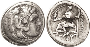 MACEDON, Alexander the Great, 336-323 BC, Drachm, Herakles hd r/Zeus std l, Y un...