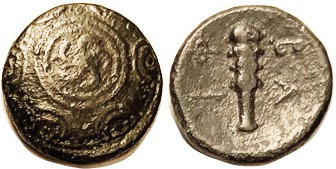 MACEDON, Philip V, 221-179 BC, Æ17, Shield with swirly star in center/Club; F/F+...