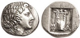 MASIKYTES, Lycian League Hemidrachm, c. 48-20 BC, Apollo head r/Lyre, M-A below, in incuse square; Nice EF, centered, good strike with only a hint of ...