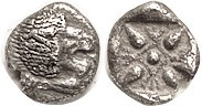 MILETOS, 1/12 Stater, 6th cent BC, Lion forepart, head rt (scarcer)/ star patter...