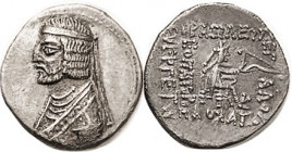 PARTHIA, Drachm, Sellw 30.14 as "Unknown King," lately unmasked as Arsakes XVI, 78-61 BC; Choice EF, well centered & struck, unusually good portrait d...