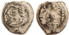PARTHIA, Vologases VI, Sel.88.26var, Æ12, Bust l./Tyche rt, hldg palm; AVF/F, centered, dark greenish patina with earthen hilighting, good strong port...