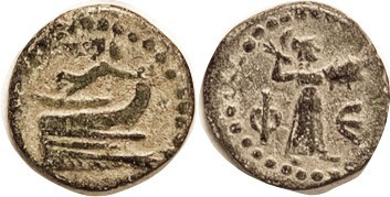 PHASELIS, Æ17+, 2nd-1st cent BC, Nike on prow r/ Athena stg r betw Phi & E, as S...