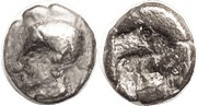 PHOKAIA, Diobol, 521-478 BC, Archaic nymph head l./ rough incuse square; F+, centered, high relief, darkly toned, good clear head. (A VF brought $310,...