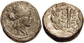 SARDEIS, Æ15, 2nd-1st cent BC, Apollo head r, monogram behind/club & lgnd in wre...