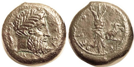 SYRACUSE, Timoleon, 344-336 BC, Æ24+, Zeus head r/thunderbolt, Eagle right, S119...