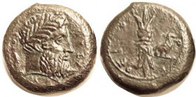 SYRACUSE, Timoleon, 344-336 BC, Æ24+, Zeus head r/thunderbolt, Eagle right, S1192; AEF/VF, obv well centered, rev a touch off-ctr; brown patina; some ...