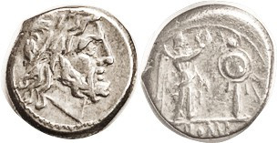 Victoriatus, Anonymous, from 211 BC, Cr.53/1, Sy.83, Jupiter head r/Victory & tr...