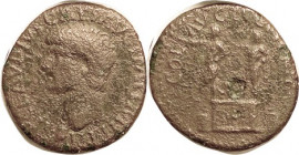 CLAUDIUS, Philippi, Æ26, Statues of Augustus & Julius Caesar on cippus, GIC428; overall F, nrly centered, medium brown-green patina with lt to moderat...