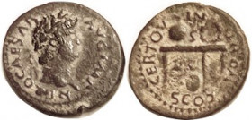 NERO, Semis, Bust r/CERT QVINC ROM CO SC, table with urn & wreath, RIC 234 var, Ex Roma 6/21 as VF & "possibly unpublished with this legend combinatio...
