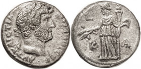 HADRIAN, Egypt Tet., Demeter stg l, LKA; Choice VF+/EF, nrly centered, most of obv lgnd clear; grey-toned silver, only slightest surface disturbance o...