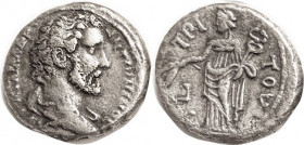 ANTONINUS PIUS, Egypt Tet, Bare head r/Eirene stg l, L TPITOV; Choice VF, nrly centered, lgnds virtually complete; fully silver color with some dark t...