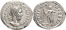 MACRINUS, Den, PONTIF MAX TRP COS PP, Jupiter stg l; Choice EF, perfectly centered & well struck on a large sl oval flan; good bright silver; superb s...