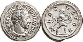 SEVERUS ALEXANDER, Den, MARS VLTOR, Mars adv r; Superb EF, perfectly centered & well struck on a broad flan; excellent metal with luster & lt tone; be...