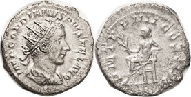 GORDIAN III, Ant, PM TRP IIII COS II PP, Apollo std l; EF/VF, obv well centered, lgnd somewhat crude but portrait sharp; rev centered sl low, crudely ...