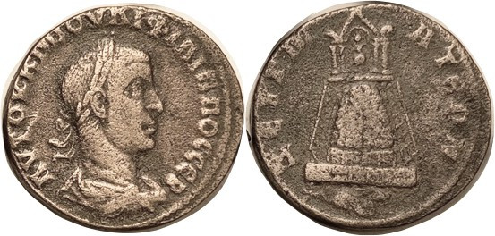 PHILIP I, Zeugma, Æ28, Temple atop elaborate structure, Capricorn below; AVF/F, ...