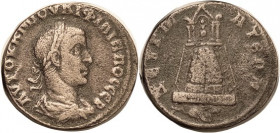 PHILIP I, Zeugma, Æ28, Temple atop elaborate structure, Capricorn below; AVF/F, obv a little off-ctr, pale lt brown with tone in fields, portrait quit...