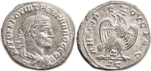 TREBONIANUS GALLUS, Antioch Tet., Draped bust r, Z below/Eagle facg, head left, ...