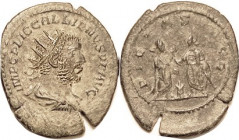 GALLIENUS, Ant, PIETAS AVGG, Gal & Val stg; EF/VF, nrly centered on an oversized flan with 2 edge splits, rev somewhat crudely struck, obv well struck...