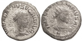 AURELIAN & VABALATHUS, Ant, Vab's bust r/Aurelian bust r, H below; F+, rev sl off-ctr, some of lgnds partly off, dark patina with some earthen cover. ...