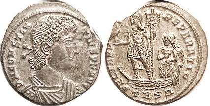 CONSTANTIUS II, Cent, FEL TEMP REPARATIO, Ruler hldg labarum & Phoenix on galley...