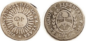 ARGENTINA, Provincias del Rio de la Plata, Ar 1/2 Sol, 1815-FL, KM10, Sunface/arms, VG-F, ltly toned, problem-free & decent. F cat $80. (An 1815-F, ho...