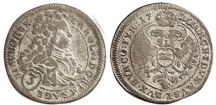 AUSTRIA, Tyrol, Vienna, Ar 3 Kreuzer, 1720, Charles VI bust r/2-headed eagle; 22...