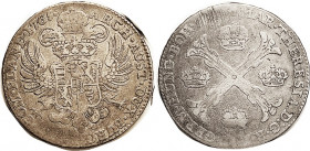 AUSTRIAN NETHERLANDS, Kronenthaler, 1765, Maria Theresa, 4 crowns betw arms of cross/ 2-headed eagle; 40 mm; F-VF, few sm areas of wk strike in lgnds,...