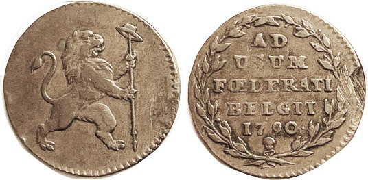 AUSTRIAN NETHERLANDS, Insurrection Issue, 1790 Æ 2 Liards, Lion hldg pole with h...