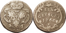 BOHEMIA, Æ Greschl, 1760, 23 mm, Crown above 3 shields/Lgnd in wreath; decent AF.