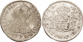 BOLIVIA, 2 Reales, 1777, F (cat $55), a decent bold coin, former owner says ex Jose Toribio Medina collec.