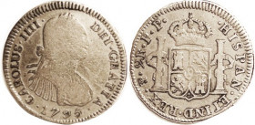 BOLIVIA, 2 Reales, 1795-PP, a strong bold VG, ltly toned.