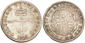 BRIT. WEST INDIES, 1/8 Dollar, 1822, VF-EF/AVF, pleasantly toned, nice.