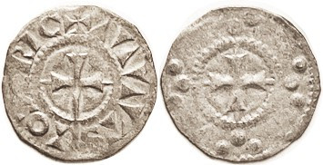 FRANCE, Auxerre, Ar Denier, 12th century, Cross & lgnd/cross in circle, groups o...
