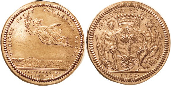 FRENCH CANADA, Jeton, 1752, Mercury flying over sea/elaborate heraldry, Breton 5...