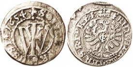 GERMANY, Brandenburg, Ar Schilling, 1654, FW monogram/eagle, VF, sl off-ctr, minor crudeness but strong details, toned. (Same type, 1630, F, sold for ...